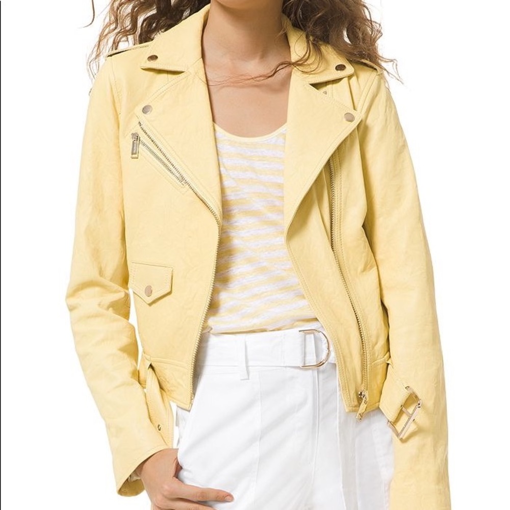 Michael Kors Yellow Crinkled Leather Jacket